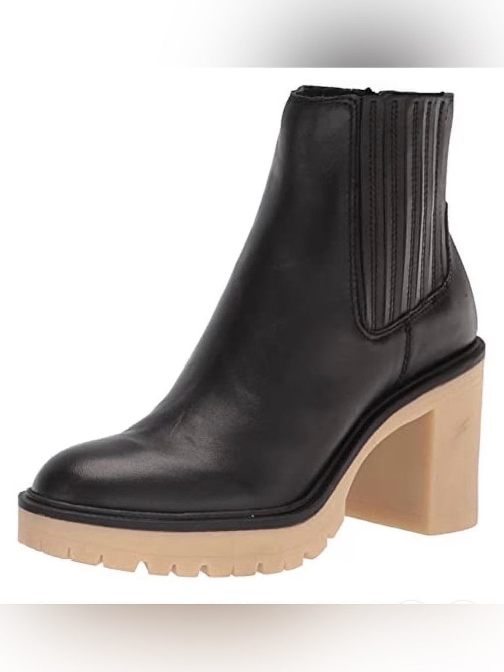 NWT Dolce Vita Caster H2O Black Leather Ankle Boots. Platform w/Block Heel 8.5.